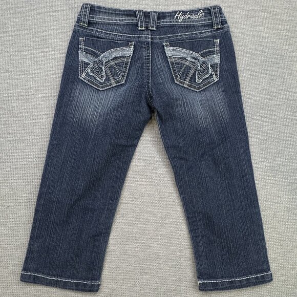Hydraulic Womens Blue Distressed Denim Capri Jeans Low Rise Straight Size 5/6 - Picture 2 of 12